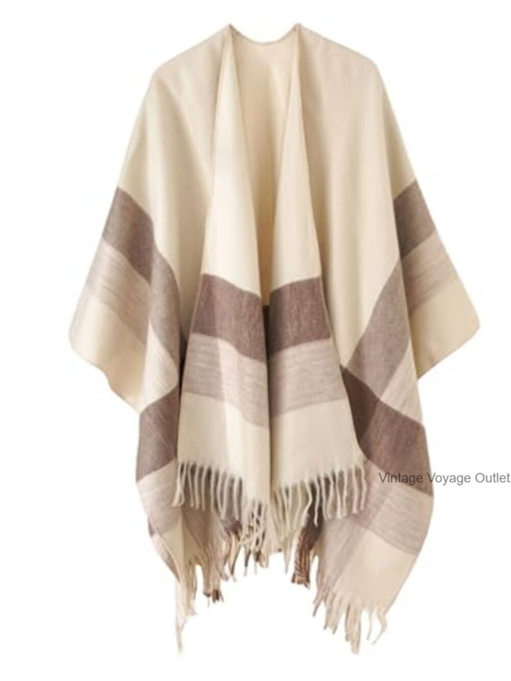 Wool Blend Open Front Shawl Wrap Poncho Cape Tassel Oversized Sweater Cardigan